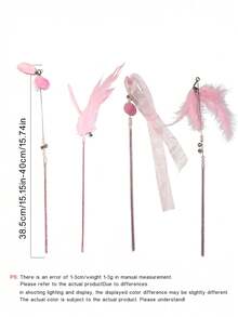 4pcs Feather Decor Cat Teaser Wand With Bells, Interactive Cat Toy, Durable Bite-Resistant Feather Teaser Wand With Bells, Long Handle Fighting Teaser Wand, Self-Entertainment - Multicolor - View 4