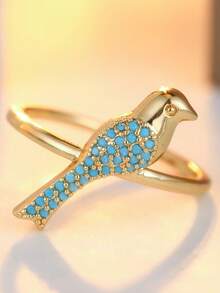 Vintage Bird-Shaped Ring Inlaid With Synthetic Turquoise, Forest Style, Rustic Style, Daily & Vacation Women's Ring - Two-color - View 8
