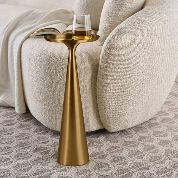 Gold Martini Table, Small Pedestal Drink Table With Round Top, Slim Metal Stand And Decorative Glam Finish, Perfect For Sofa Side, Reading Chair, Bedroom, Lounge And Cocktail Use