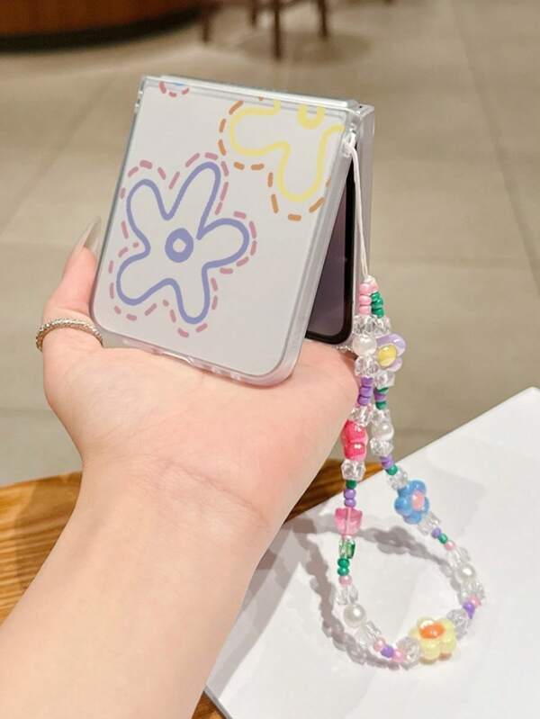 1PC Fashion Matte PC Material Simple And Cute Line Flower ElementFolding Phone Case, Paired With Same Color Bracelet, Can Protect And Prevent Falling For: SamsungGalaxy Zflip 3/Zflip 4/Zflip 5/Zflip 6/Zflip 7/Zflip 8/ Razr 60/ Razr 50/ Razr 70/Galaxy Z Flip7 FE