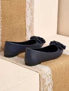 Pointed Toe Shallow Opening Bow Flat Shoes, Delicate Satin Texture, Soft And High-End Feel, Versatile Shoes. - Blue - View 6