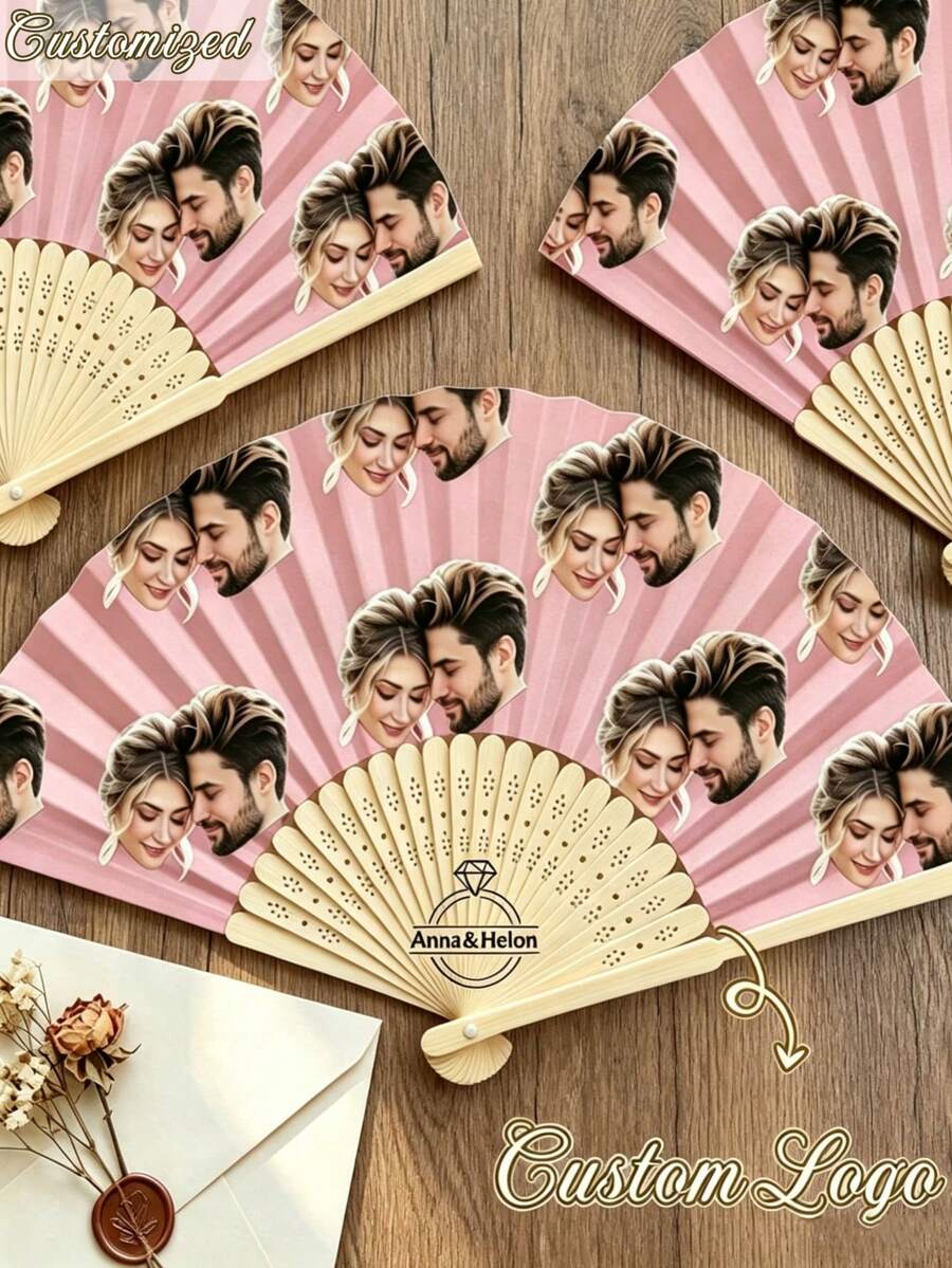 Customized Photo And Name LOGO Wedding Fan, Classic DIY Fan, Decorative High-Quality Customization, Gift For Her, Girlfriend, Dad, Family, Mom, Friends