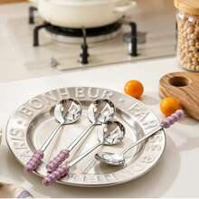 1pc Ins Style Stainless Steel Polished Spoon With Pearl Handle, Cake Spoon, Dessert Spoon, Stirring Spoon, Coffee Spoon, Suitable For Daily Use Only - Multicolor - View 7