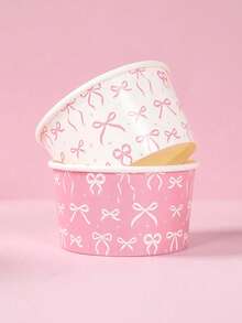 10 piezas de cuencos de papel con lazo rosa, cuencos de helado con lazo rosa, cubos de palomitas, cajas de aperitivos, recipientes para patatas fritas, bandejas de comida, decoraciones de fiesta con lazo rosa, decoraciones de fiesta de revelación de género, decoraciones de boda, vajilla desechable para fiesta de cumpleaños de princesa rosa - multicolor - Ver 4