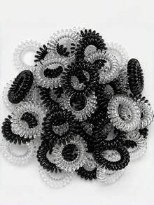 10/50pcs Small Black Spiral Hair Ties, High Elasticity Rubber Band Hair Accessories - Clear - View 2