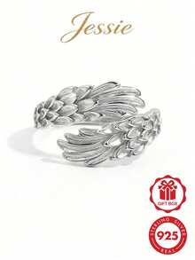 1pc Elegant Chic Shiny Minimalist Fashion 925 Silver Wing Embrace Adjustable Open Design Ring, Ideal Gift For Women, Suitable For Dating, Party, And Daily Wear - Silver - View 1
