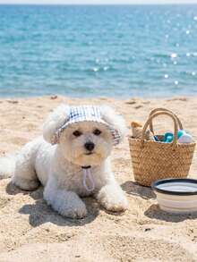 Blue Striped Polyester Sun Hat, Ear-Exposed Design, Sun Protection, Pet Dog Hat, Essential For Pet Owners, Suitable For Small Pet Dogs To Wear Outdoors All Year Round - Multicolor - View 4