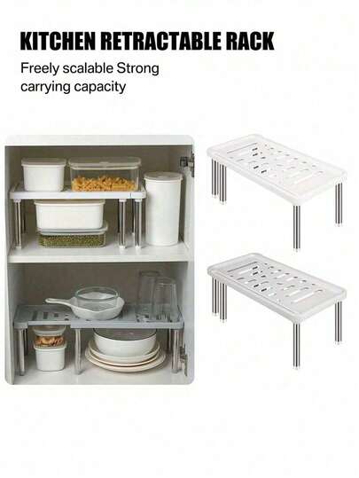 Expandable Kitchen Storage Rack, Detachable And Adjustable Storage Rack, Multi-Functional Under Sink Organizer, Cabinet Shelf, Wardrobe Rack, Bathroom Shelf, Compact Adjustable Space-Saving Organizer, Suitable For Kitchen, Living Room And Bedroom