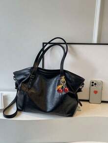 Tas Selempang Kulit Sintetis Modis Kapasitas Besar, Tas Tangan Gaya Kasual Cocok untuk Jalan-jalan, Kencan, Belanja, Kerja, dan Perjalanan. - Hitam - View 10
