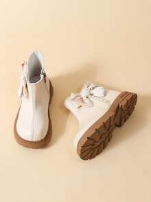 1 Pair Kids Autumn/Winter New Style Little Girls Bow Soft Sole Fashion Versatile Outdoor Anti-Slip Warm Boots - Beige - View 7