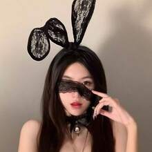 1件裝兔耳髮箍，極簡性感蕾絲眼罩，情侶性感眼罩套組，可愛髮夾頭飾，兔女郎配件，派對用 - 彩色 - 查看 6