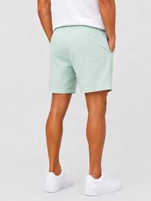 Kit 2 Shorts De Linho Premium Bermuda Mauricinho Masculino Casual Basico Confortavel Detalhe Etiqueta De Couro Cores Especificos (Preto + Colorido) - Verde Menta - Visão 3