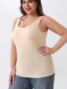 2pcs Plus Size Women's Camisole With Padded Cups, Seamless Spaghetti Strap Round Neck Slimming Base Layer, Elastic Comfortable Sleeveless Top - Multicolor - View 7