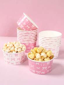 10 piezas de cuencos de papel con lazo rosa, cuencos de helado con lazo rosa, cubos de palomitas, cajas de aperitivos, recipientes para patatas fritas, bandejas de comida, decoraciones de fiesta con lazo rosa, decoraciones de fiesta de revelación de género, decoraciones de boda, vajilla desechable para fiesta de cumpleaños de princesa rosa - multicolor - Ver 3
