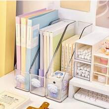 1/2/3pcs Transparent Desktop Bookends, Acrylic Desk File Organizer, Office Student Book Organizer, Storage For Books, Notebooks, Files, Magazines, Suitable For Study, Office, Bedroom Home Decor - Multicolor - View 7