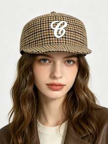 1 pieza Gorra de béisbol estilo americano para mujer con parte superior plana, vintage, letra 3D, diseño de pastillero, estampado de pata de gallo, unisex - A - Ver 2