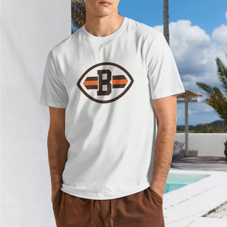 Cleve-land-Br-owns Camiseta Hombre Algodón Suave y Elástica Cuello Redondo, Corte Ajustado Cómodo, Transpirable y Resistente Básica para Diario, Oficina o Salidas Casuales - Blanco - Ver 1