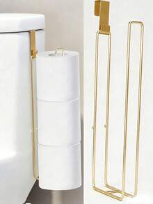 Polished Toilet Paper Holder With Storage - Wall Mounted Tissue Dispenser With Towel Bar - Holds 3 Rolls - Self Adhesive & No Drill - RV & Bathroom Accessory (Matte Black & Brushed Gold) - Multicolor - View 10