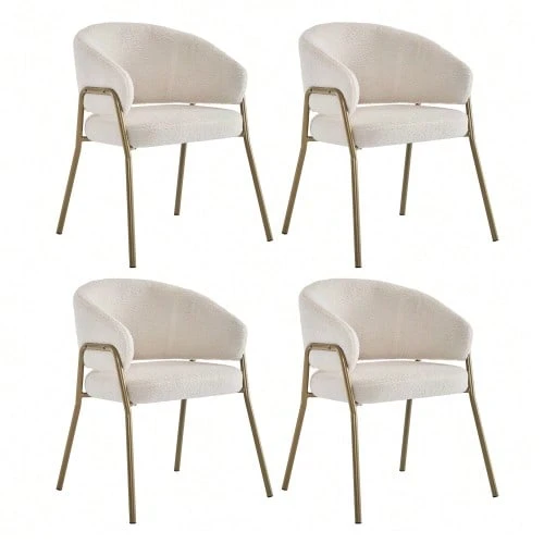 White Dining Chair, Modern Dining Chair In Gold Velvet (2 Pieces), Dining Chair With Gold Legs - White 1 - View 1