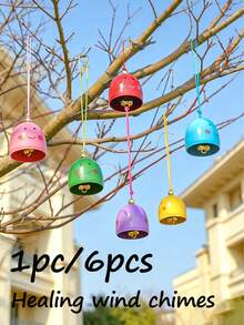 1pc/6pcs Creative Smiling Face Hanging Wind Chime, Includes Hanging Rope And Bells, Metal DIY Material, Crisp Sound, Holiday Decoration Bell Pendant, Suitable For Outdoor Patio - Multicolor - View 2