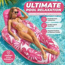 Inflatable Pool Floats Lounger Adult For Swimming Pool, Pool Float Lounge Raft Floaties Water Floating Recliner Chair With Cup Holders Foot Rest Swimming Floaty Hammock For Beach Swim Party (Random Color/Style) - Multicolor - View 2