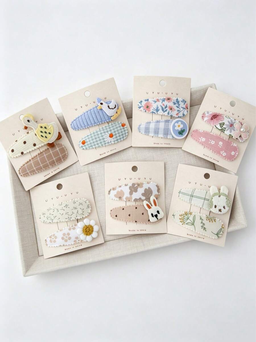 Juego de 2 piezas de lindos clips para el cabello BB, suaves con el cabello, adorables pequeños clips, clips para el cabello de niña, accesorios para el cabello de uso diario. - Multicolor - Ver 1