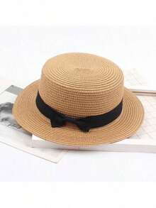 1pc Bohemian French Raffia Bow Straw Hat For Women, Summer Beach Sun Protection Panama Hat - Multicolor - View 10