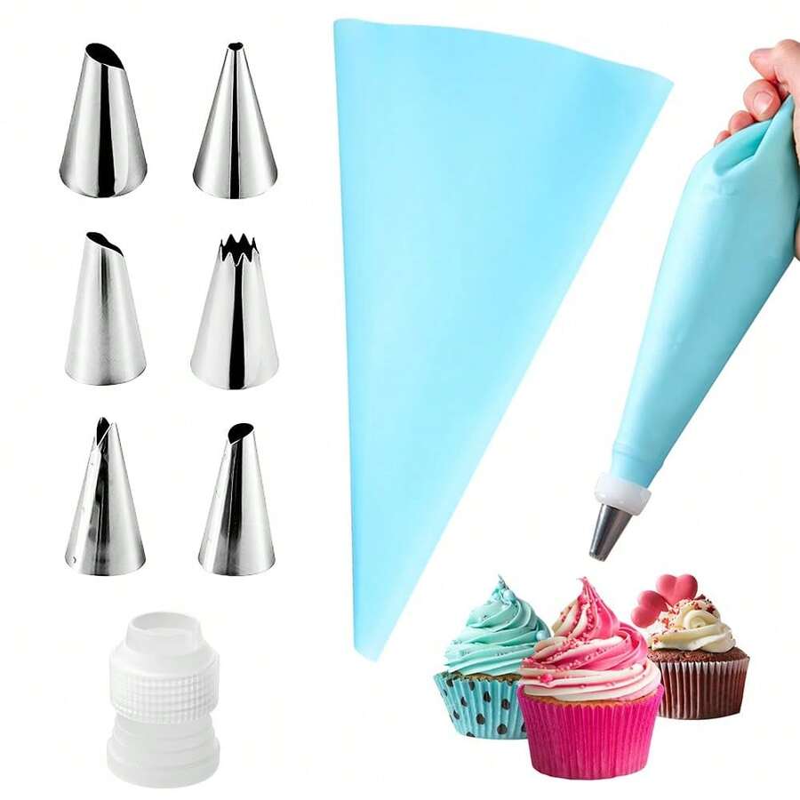 Piping Bags And Tips Set, Cake Decorating Kit Supplies, Frosting Piping Kit For Baking With Pastry Bags And Tips, Standard Converters, Silicone Rings, Reusable Piping Bags For Cookie Icing, Cupcake