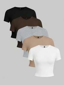 Set de 5 camisetas básicas de unicolor sin mangas ajustadas para mujer - Multicolor 12 - Ver 1