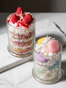 Layered Cake Shaped Soy Wax Candle, Romantic Pink Decorative Candle With Strawberry And Heart Design, Suitable For Holiday Gifts And Party Favors - Simulated Dessert Candles - View 4