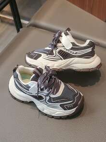 Sneaker da ragazza con suola spessa e chunky, scarpe da running in in rete traspirante con chiusura a strappo, suola antiscivolo con battistrada profondo e resistente all'usura, scarpe casual sportive da passeggio per uso esterno - Cachi - Visualizzare 5