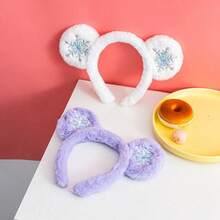 Disney 1pc Frozen-Inspired Plush Mouse Ears Headband, Soft Fuzzy Snowflake Embroidered Hairband For Women & Girls, Cute Princess Cosplay Hair Accessory - View 2