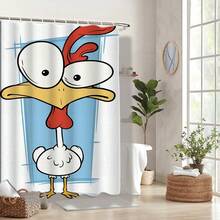 1pc Funny Quirky Animal Print Shower Curtain, Linen Texture Thick Fabric With 12 Hooks, Humorous Farmhouse Style Waterproof Bath Curtain, Machine Washable Home Decor - Multicolor - View 2