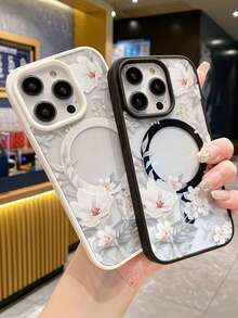 磁吸花朵 Apple 17/16/15/14/13/12 Pro Max 手機殼 磁吸充電保護殼 透明極簡高級防摔 - 粉殼-玉蘭花 - 查看 5