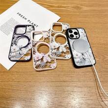 磁吸花朵 Apple 17/16/15/14/13/12 Pro Max 手機殼，磁吸充電保護殼，透明極簡高級防摔 - 白殼-玉蘭花 - 查看 5