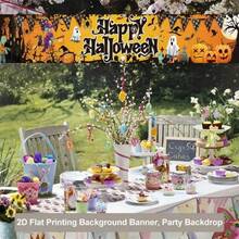 2D Planar Halloween-Themed Banner Background, Featuring Classic Elements Such As Pumpkin Lanterns, Ghosts, Witches And Bats. With Orange Beveled Edges. Made Of Polyester Material, It Is Durable And Does Not Require Power. - A - View 6