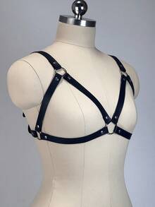 1件女款PU皮革胸帶時尚腰帶，適合搭配洋裝與服裝 - 黑色 - 查看 3