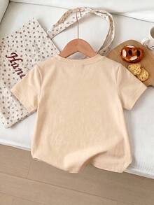 Top casual de verano para niñas con estampado simple de conejo, manga corta, rayas de colores, estilo preppy y lindo - Albaricoque - Ver 2