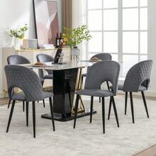 Set Of 6 Designer Dining Chairs, Upholstered And Featuring A Velvet Seat And Backrest, Metal Frame And Adjustable Feet. Diamond Pattern On The Backrest, Grey Color. - Grey - View 3