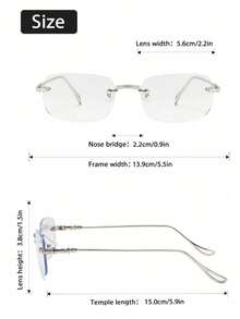 1pc Fashion Metal Rimless Rectangular Classic Versatile High-End Elegant Frameless Glasses, Suitable For Students And Office Workers - Clear - View 7