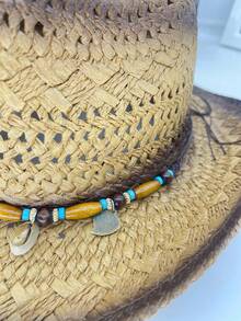 1pc Bohemian Mixed Color Beaded Hollow Panama Straw Hat, Casual Protective Decorative Sun Hat, Fashionable Versatile, Suitable For Outdoor Activities, Fashion Women's Hat, Women's Country Hat, Women's Hat, Suitable For All Seasons, Holiday Gift, Mother's Day Gift For Mom, Valentine's Day, Suitable For Vacation, Photography, Gift For Women - Multicolor - View 7