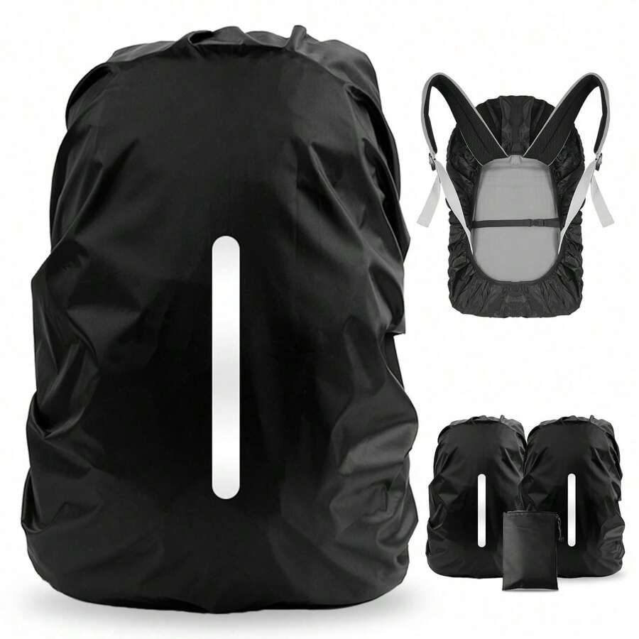 1pc 15-75L Black Backpack Rain Cover, Waterproof, Dust-Proof, Suitable For Outdoor Travel, Hiking And Climbing Backpacks, Foldable, With Reflective Strip, Suitable For Outdoor, Climbing, Commuting, School, Home, Travel Storage - A - View 1