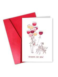 1pc Congratulations Card "Cheers To You!" With Envelope – Funny Wine Glass & Balloon Design – Blank Inside For Birthday, Success & Celebrations - A - View 10
