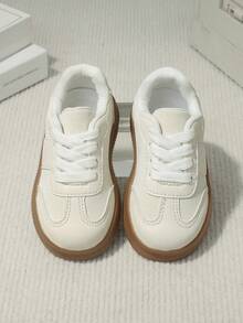 1 Pair Classic Soft Sole Anti-Slip Baby Sneakers, Spring/Autumn Unisex Toddler Caramel Sole Fashion Casual Shoes, Versatile School Style Everyday Shoes - Beige - View 2
