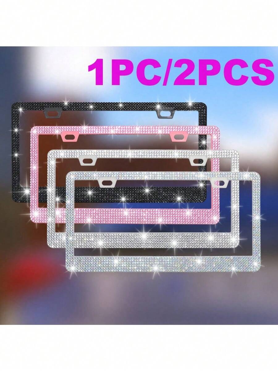 1pc/2pcs Pearlescent Plastic License Plate Frame, Black & Pink, Christmas Gift For Cute Girls - A - View 1
