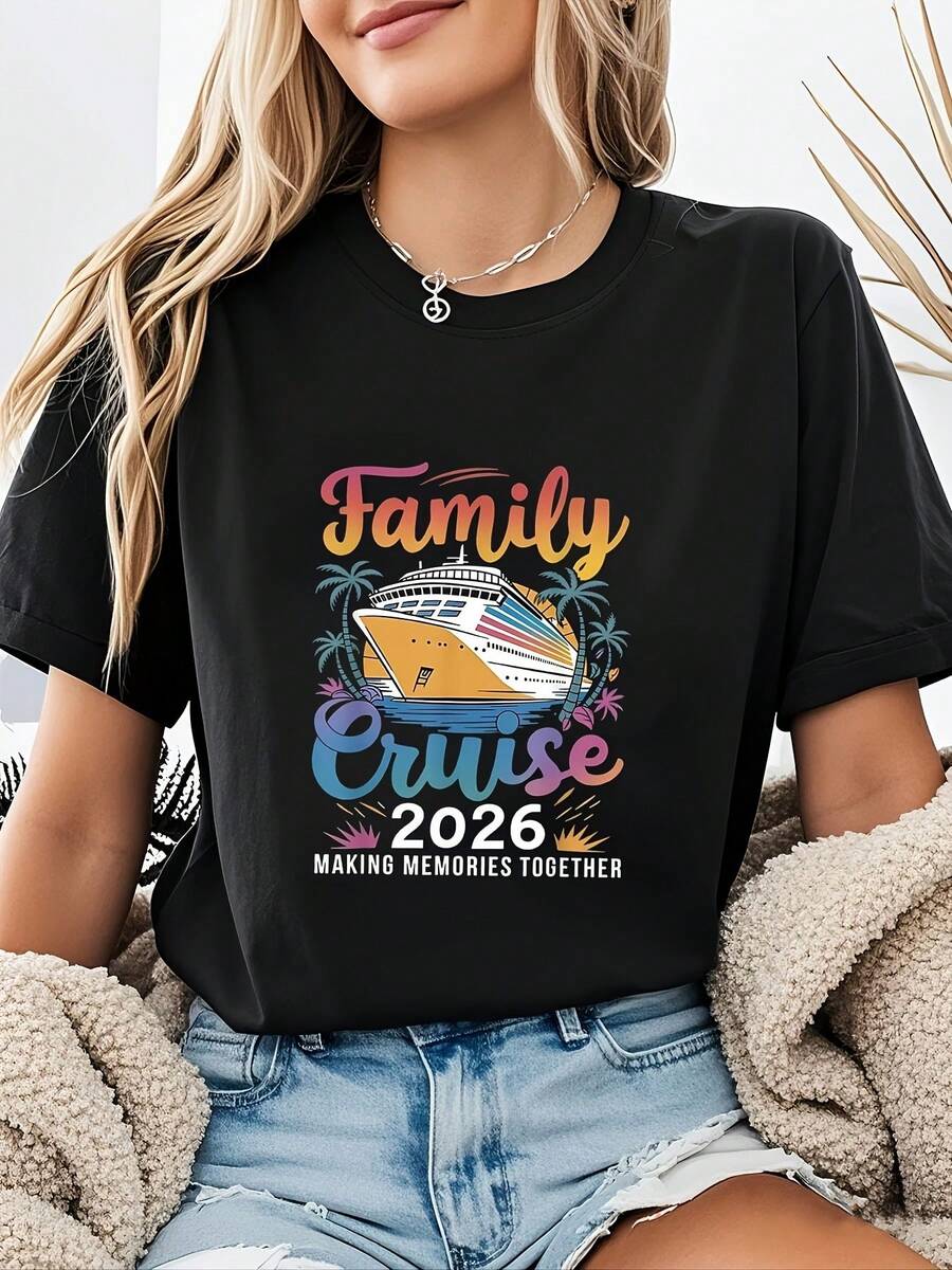 Family Cruise Trip: Create Beautiful Memories.Vacation-Themed Letter Print.Perfect For Outdoor, Parties, Or As A Gift.Bright Colors And Fash - Black - View 1