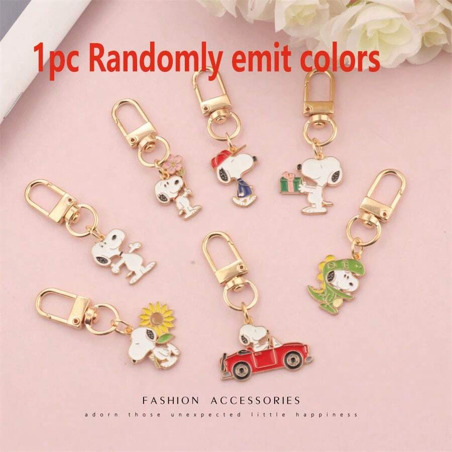 Internet Celebrity Cartoon Snoopy Keychain Pendant Couple Car Bag Pendant Claw Machine Small Gift [Randomly Emit Colors] - View 1
