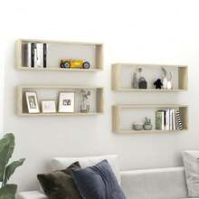 vidaXL 4X Cube Shelf Wall Shelf Hanging Shelf Cube Lounge CD Shelf Decorative Shelf Bookshelf Floating Shelf Wall Board Shelf Cube Light Oak Khaki 30x15x30cm - Light Oak Khaki - View 9