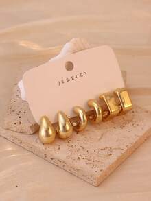 6-18Pcs Women's Fashion Elegant Metallic Multi- Earring Set, Suitable For Daily Casual Wear - Gold - View 9
