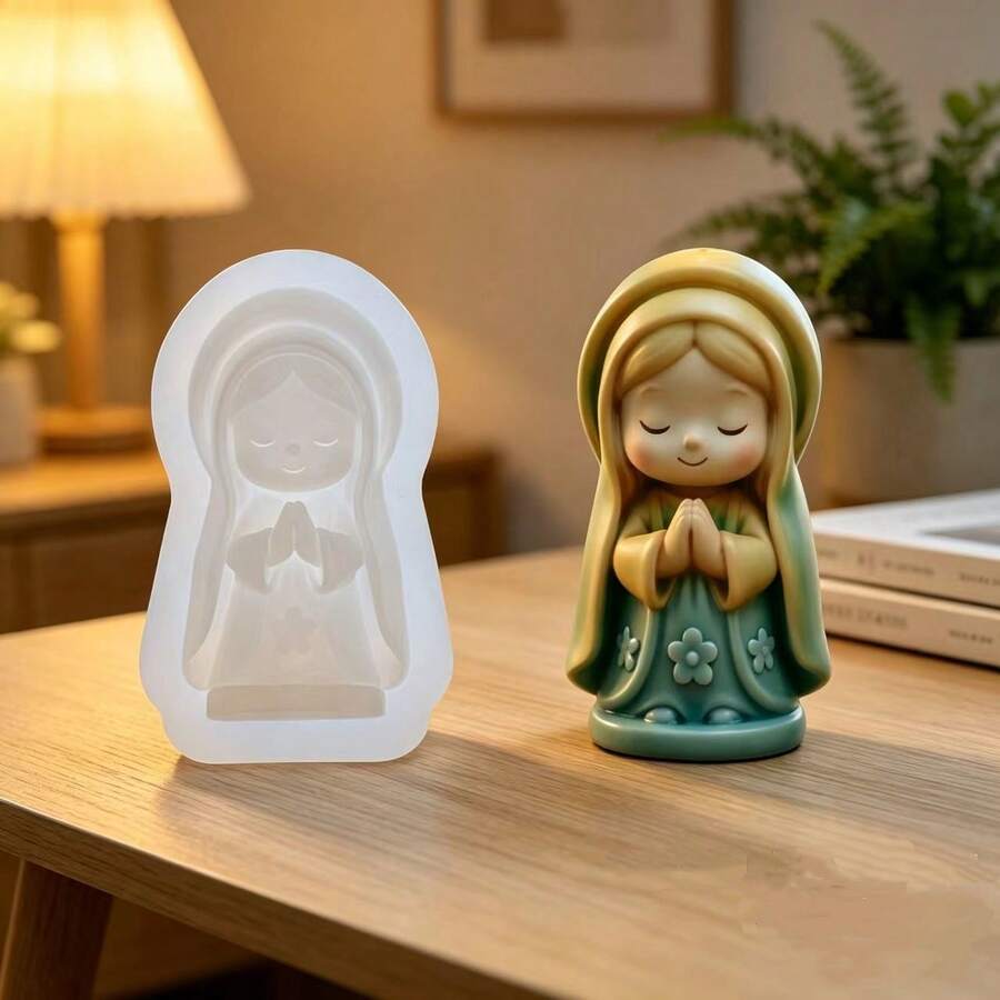 New Praying Angel Girl Silicone Mold, 3D Angel Mold For Scented Candles, Gypsum & Resin Ornaments, DIY Handmade Mold For Festival Gifts - A-White - View 1